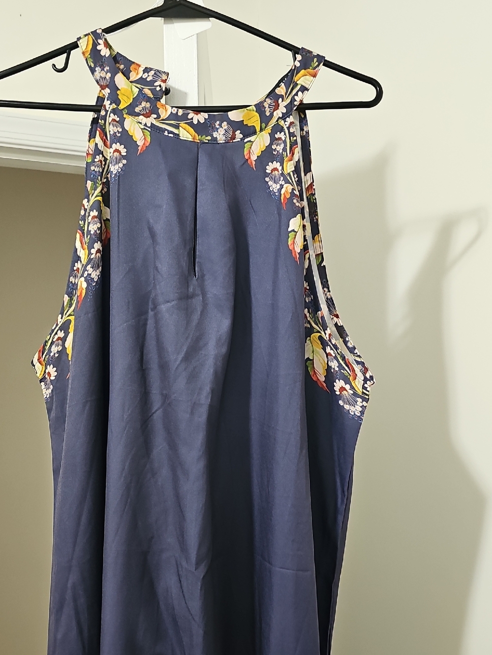 Navy Floral Trim Sleeveless Dress